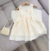 Đầm ren công chúa trắng kem trễ vai đáng yêu cho bé gái từ 8-24kg