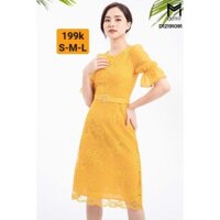 Đầm ren dáng A cổ tròn tay bo eo đai[ GIÁ GỐC 760K, FREE SHIP ĐƠN TRÊN 500K]