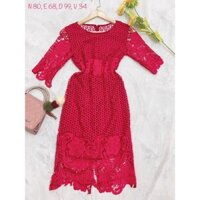 Đầm Ren Đi Tiệc, Màu Đỏ Hồng, 2hand