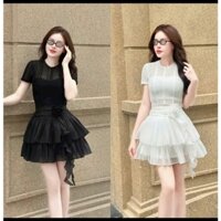 Đầm ren hai lớp phối tùng tơ (có lót quần) kèm bông, màu sắc đa dạng, thời trang nữ.