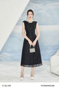 ĐẦM REN HOA ĐEN SÁT NÁCH ĐÍNH HOA