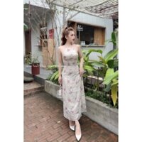 Đầm ren hoa hồng cổ yếm dáng A