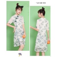 Đầm ren in cây cọ cổ tàu big size dự tiệc tết size 65-90kg