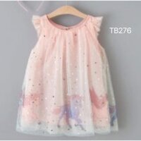 Đầm ren màu hồng ngựa Pony cho bé/váy đầm ren lưới ngựa Pony dễ thương/đầm xuông màu hồng tay phồng cho bé