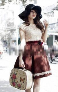 Đầm ren nữ áo ren chân váy xếp ly