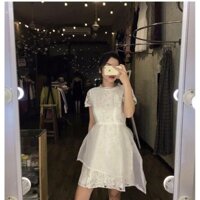 Đầm ren phối voan lưới