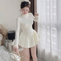 Đầm ren tay dài phối dáng bí xinh xắn đầm tiểu thư dễ thương cho nữ đi chơi dự tiệc đầm tết xinh yêu