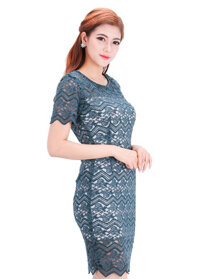 Đầm Ren Tay Ngắn Body Hoa Tiết Xanh Đen Zerasy Fashion - 130 - Xd Size L