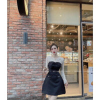 Đầm ren tay nơ đen, Đầm Dạ Tweed Nơ Ngực Phối Ren Dài Tay Đen Siêu Hot Giá 250k, người ta đang bán gần 4xx Hàng có sẵn