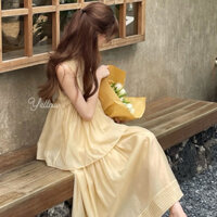 Đầm sát nách voan be dáng dài thanh lịch dáng dài