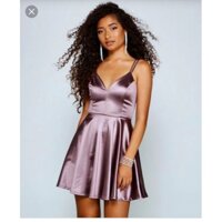 Đầm satin lụa xoè VNXK bẹt vai cổ yếm hai dây xuất khẩu dư xịn đi tiệc party prom