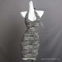Đầm sexy nữ họa tiết ngựa vằn, dây buộc, không tay, hở lưng, không tay, dáng ôm, mùa xuân hè ELN8