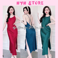 Đầm sexy qua gối nữ, váy ngủ 2 dây gợi cảm phối ren chất lụa latin mềm mại freesize <60kg