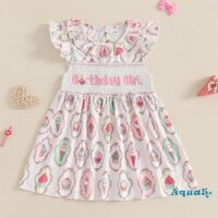 Đầm sinh nhật bé gái Aqua-Little thêu chữ in hình bánh bay tay cổ tròn Váy chữ A