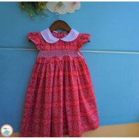 Đầm smock hồng cổ sen tay cánh tiên