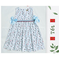 Đầm Smock (Xích móc) Poesie House may thủ công, hoạ tiết cá voi sát nách dành cho bé gái, Vải Cotton
