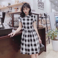 Đầm sơ mi caro đen basic (kèm hình thật)