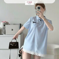 Đầm Sơ Mi Dáng Suông Có Bâu Phối Ren Kèm Quần Cho Nữ