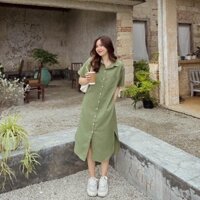 Đầm Sơ Mi  Dáng Suông Dài Xẻ Tà Style Hàn Quốc Lên Dáng Siêu Xinh