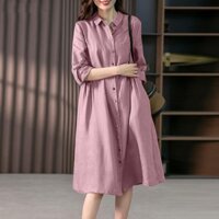 Đầm sơ mi linen Hàn Quốc - Hàng thiết kế cao cấp Đũi Việt - đầm sơ mi đẹp chất linen phong cách nữ công sở trẻ trung DV207 - Màu Hồng - XL