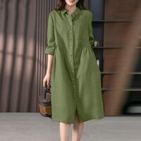 Đầm sơ mi linen Hàn Quốc - Hàng thiết kế cao cấp Đũi Việt - đầm sơ mi đẹp chất linen phong cách nữ công sở trẻ trung DV207 - Màu xanh cốm - L