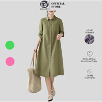 Đầm sơ mi linen Hàn Quốc - Hàng thiết kế cao cấp - đầm sơ mi đẹp Đũi Việt