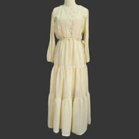 Đầm sơ mi maxi dài tay màu trắng suông rũ kèm belt vải linen Lovadova HD02C002