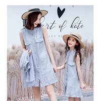 Đầm sơ mi mẹ bé kèm hình tự chụp