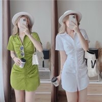 Đầm sơ mi nữ thời trang stclothing  thiết kế nhún eo cài nút st 75- mẫu mới