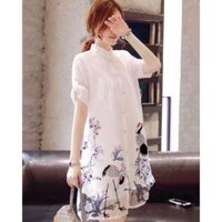 🎏Đầm Sơ Mi Nữ Trắng Chim Hạc, Cò Kèm Áo 2 Dây Mặc Chung, Vải Voan Mềm Mịn Thời Trang Size Dưới 59kg🎏