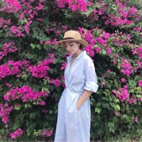 Đầm sơ mi phối sọc xanh