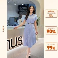 Đầm Sơ Mi Suông Xanh Đai đen - LIIN CLOTHING - VSD304SBL-S24