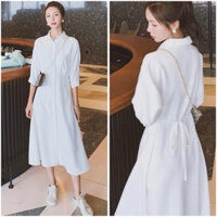 Đầm sơ mi trắng cánh dơi phong cách hàn quốc xuongvnxk vnxk