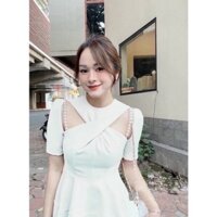Đầm soắn ngực ngọc trai khoét vai bigsize kim ngân từ 50kg đến 100kg (M/L/Xl/XXL)(Đầm tết)(đầm dự tiệc)