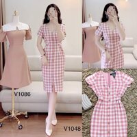 ĐẦM SỌC CARO CỔ TIM MYMY - S - XANH