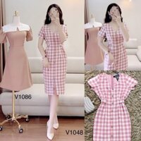 ĐẦM SỌC CARO CỔ TIM MYMY - XL - HỒNG