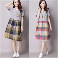 ĐẦM SỌC CHÂN VÁY CARO MÀU QUẢNG CHÂU