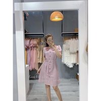 đầm sọc hồng c ột eo