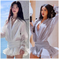 Đầm sơmi Liền Thân Đuôi Tôm , Váy Nữ Dáng Ngắn Sang Trọng