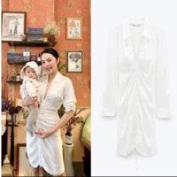 Đầm sơmi rút dây màu tím pastel (hàng may thiết kế)