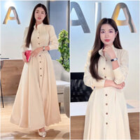 Đầm Sơmi Tay Dài Xoè Hai Size S.M Có Dây Cột Chỉnh Eo Nữ Women Dress Váy xinh sang chảnh Váy xinh