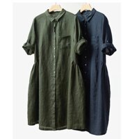 Đầm suông cổ sơ mi dáng xòe tay lỡ cá tay SLINEN, chất vải Linen bột Premium dày dặn, form váy suông không kén dáng D3