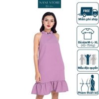 Đầm suông cổ yếm đính hạt đuôi cá, vải cotton, thoáng mát, thấm hút mồ hôi tốt - Nani Store