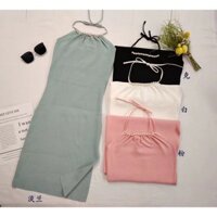Đầm suông cổ yếm kiểu Pháp, xẻ ngang, đính ngọc trai, bodycon, đan len, chúng tôi thích 4XNQ