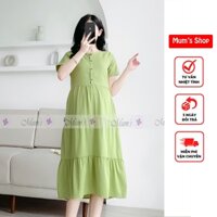 Đầm suông, đầm bầu babydoll Mum's Shop VT140 Váy đũi xanh cốm 3 tầng mát nhẹ, dễ thương