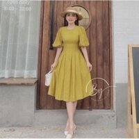 Đầm suông đũi dáng xòe bo chun tay có khóa lưng 2 màu shynstores