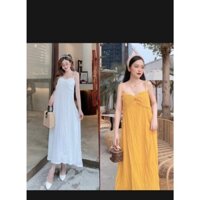 Đầm suông maxi 2 dây dáng dài xoắn ngực đi biển ( bầu bí mặc thoải mái )