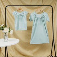 Đầm Suông Mẹ & Bé Xanh Ngọc xinh lung linh chất Đũi Hàn Cao Cấp-SBD02