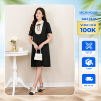 Đầm Suông MICHI House Váy Xuông Công Sở Dự Tiệc Màu Đen Cổ Yếm Trắng Bigsize V742