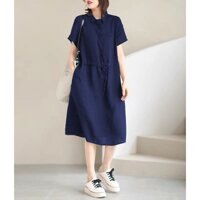 Đầm suông sơ mi dáng xòe rút eo túi ngực trẻ trung Larisrose, chất vải Linen bột Premium, form váy suông giấu bụng V23